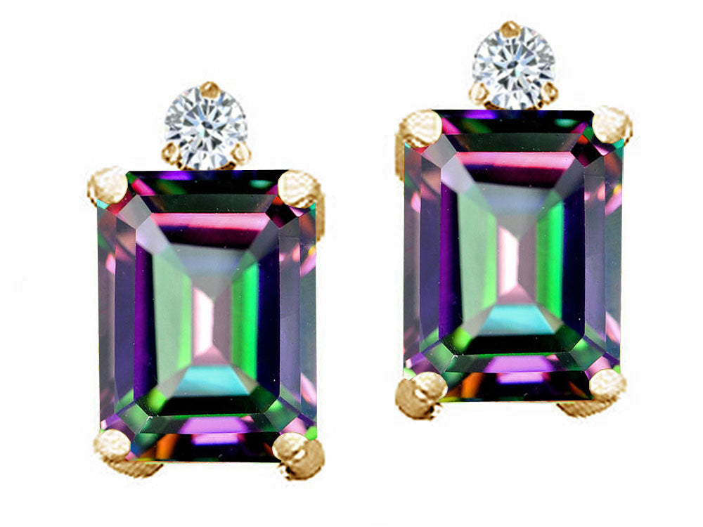 Tommaso Design™ Emerald Cut Rainbow Mystic Topaz Earrings Studs