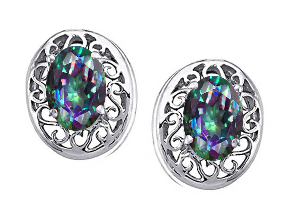 Tommaso Design Oval Rainbow Mystic Topaz Earrings Studs