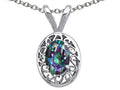 Tommaso Design Oval Mystic Rainbow Topaz Pendant Necklace
