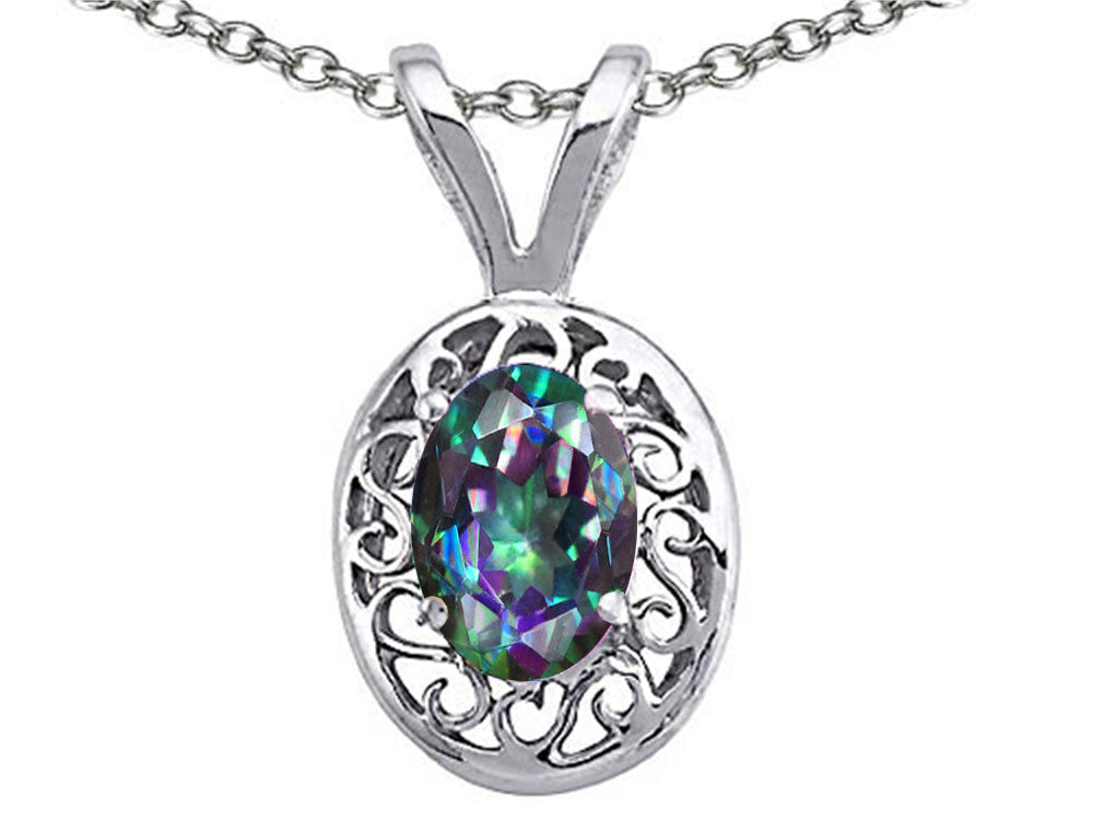Tommaso Design Oval Mystic Rainbow Topaz Pendant Necklace