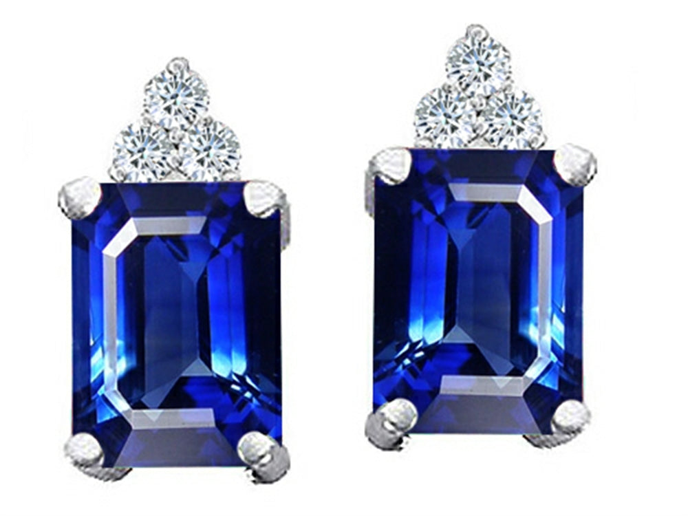 Tommaso Design Created Blue Sapphire Emerald Octagon Cut Earrings