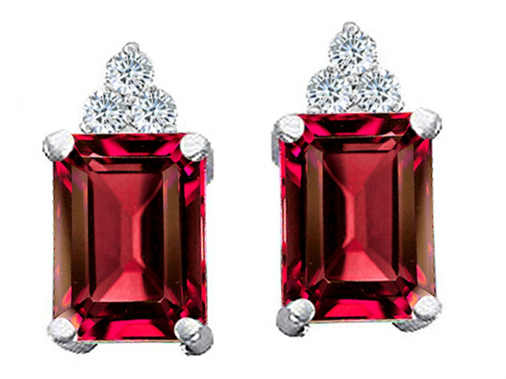 Tommaso Design Emerald Cut 8x6mm Created Ruby Earrings