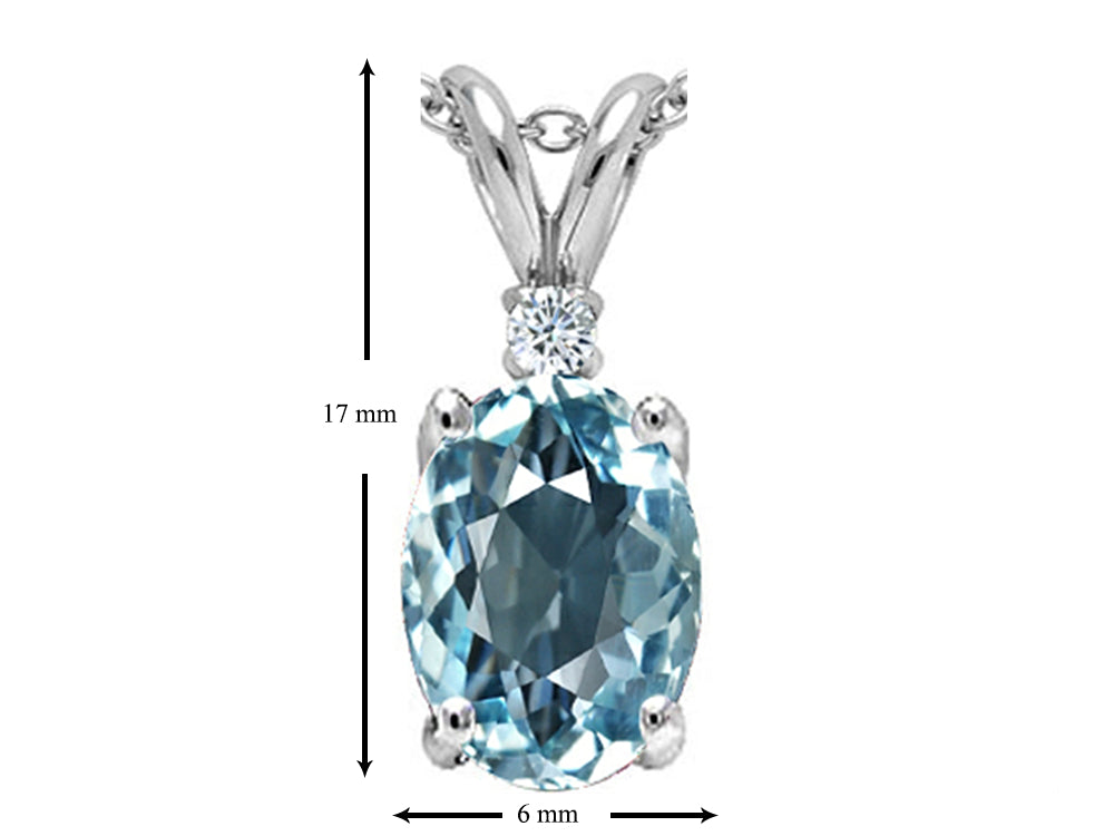Tommaso Design Oval 8x6 mm Simulated Aquamarine Pendant Necklace