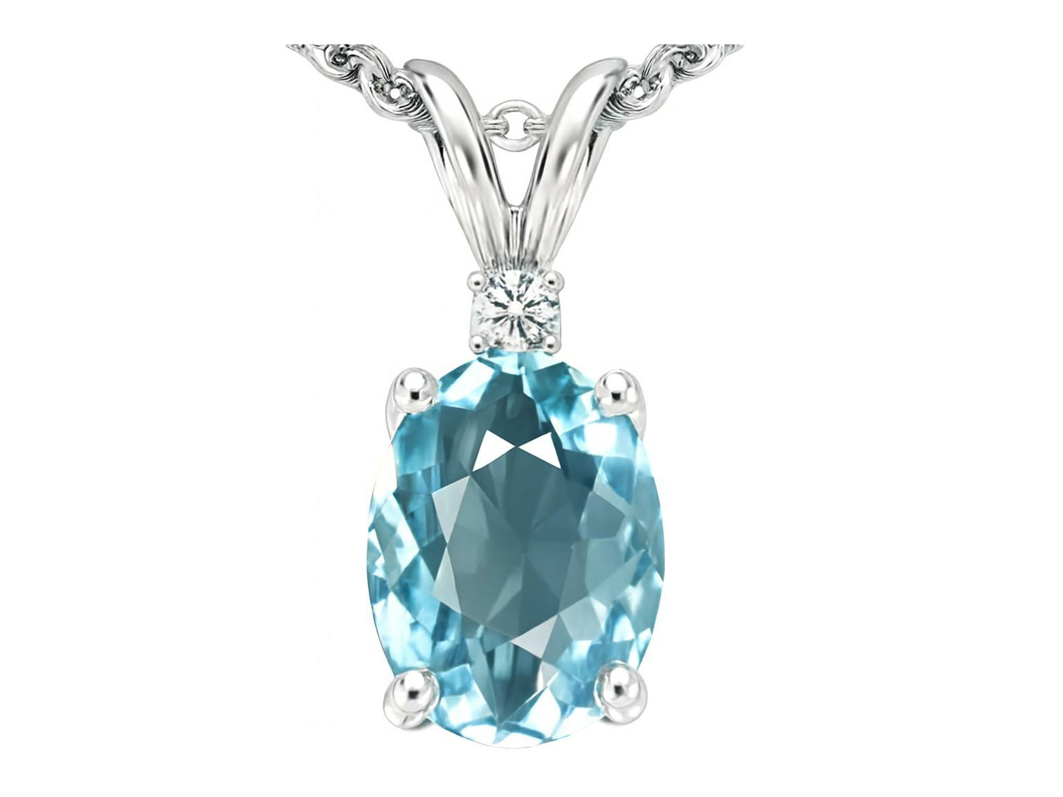Star K Oval 8x6 mm Simulated Aquamarine Pendant Necklace
