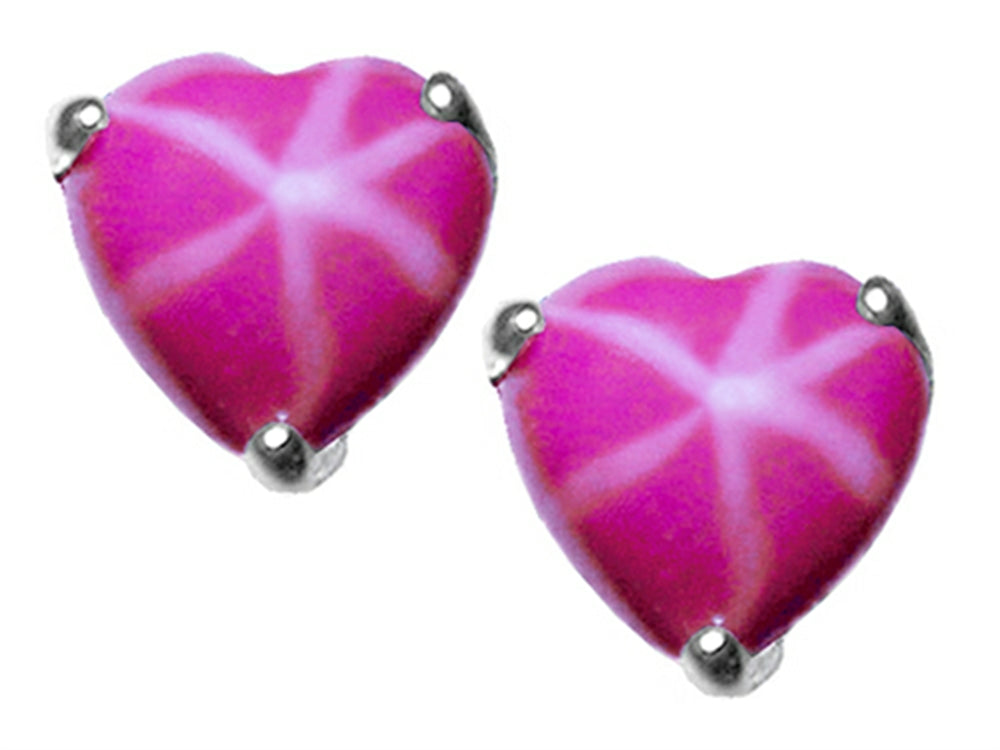 Tommaso Design Heart Shape Created Star Ruby Earrings Studs