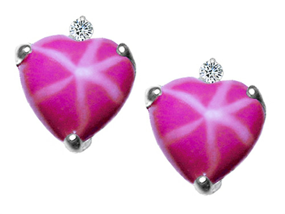 Tommaso Design Heart Shape Created Star Ruby Earrings Studs