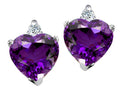 Tommaso Design Heart Shape Amethyst and Genuine Diamonds Earrings Studs