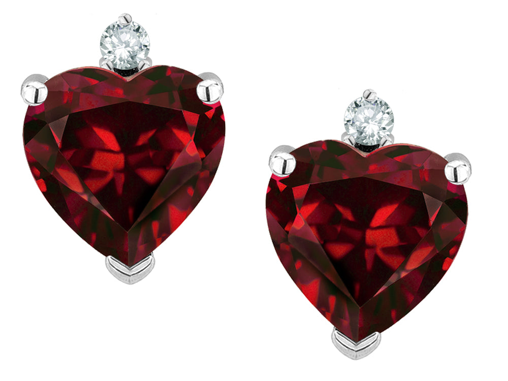Star K Heart Shape 7mm Genuine Garnet Earrings Studs