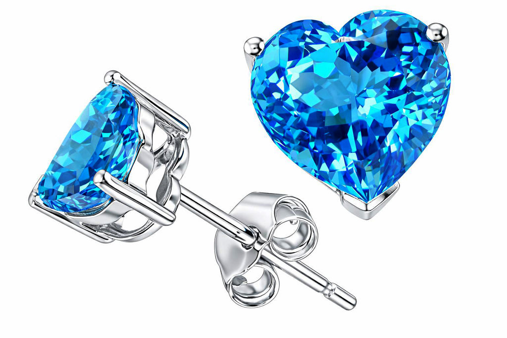 Star K Heart Shape Genuine Blue Topaz and Earrings Studs