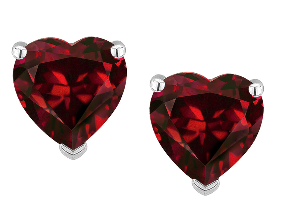 Star K Heart Shape 6mm Genuine Garnet Earrings Studs