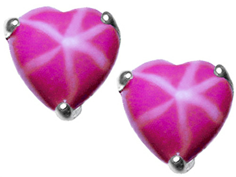 Tommaso Design Heart Shape Created Star Ruby Earrings Studs