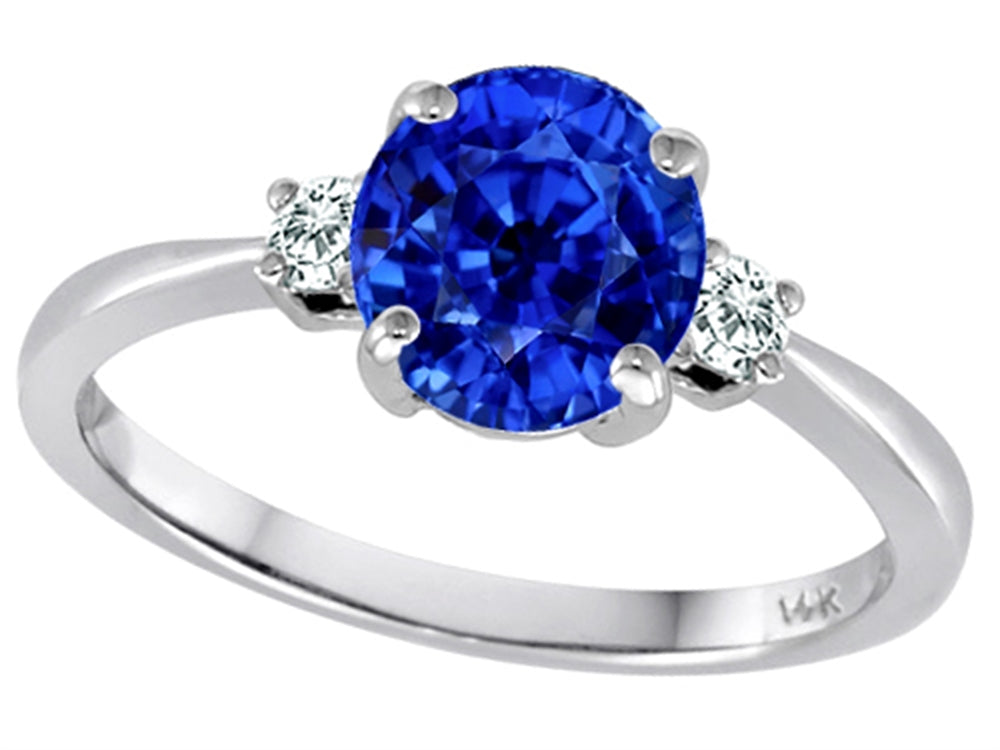 Tommaso Design Created Blue Sapphire and Genuine Diamond Engagement Ring
