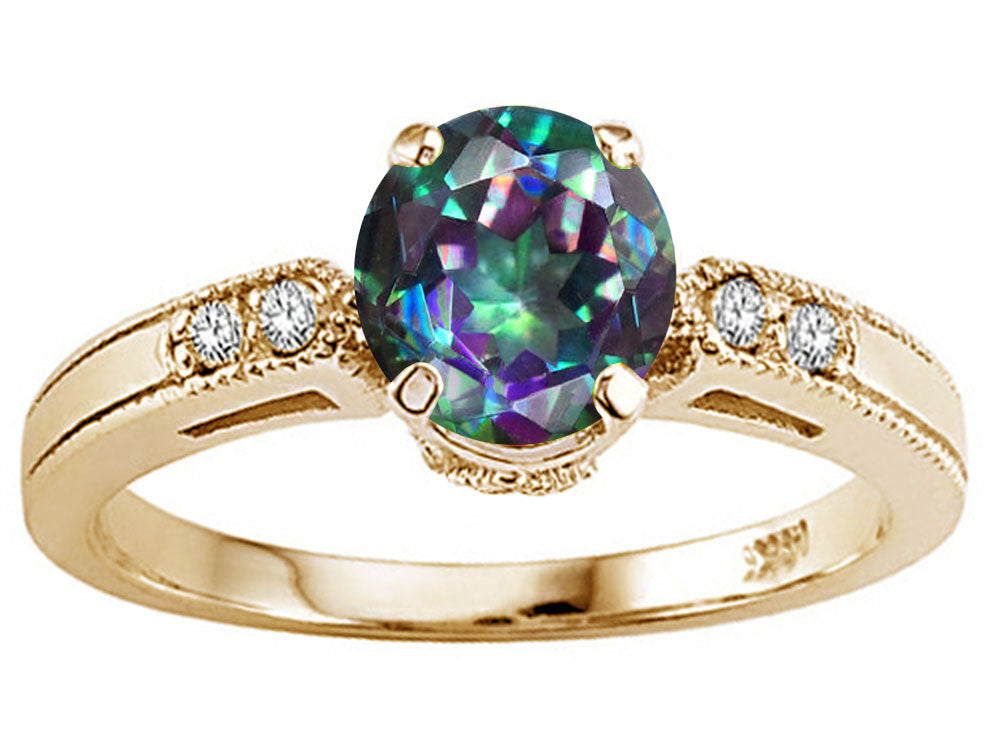 Tommaso Design Round 7mm Mystic Rainbow Topaz Engagement Ring