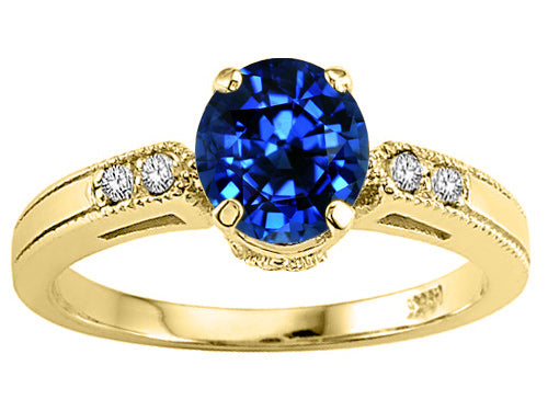 Tommaso Design Round 7mm Created Blue Sapphire Engagement Ring