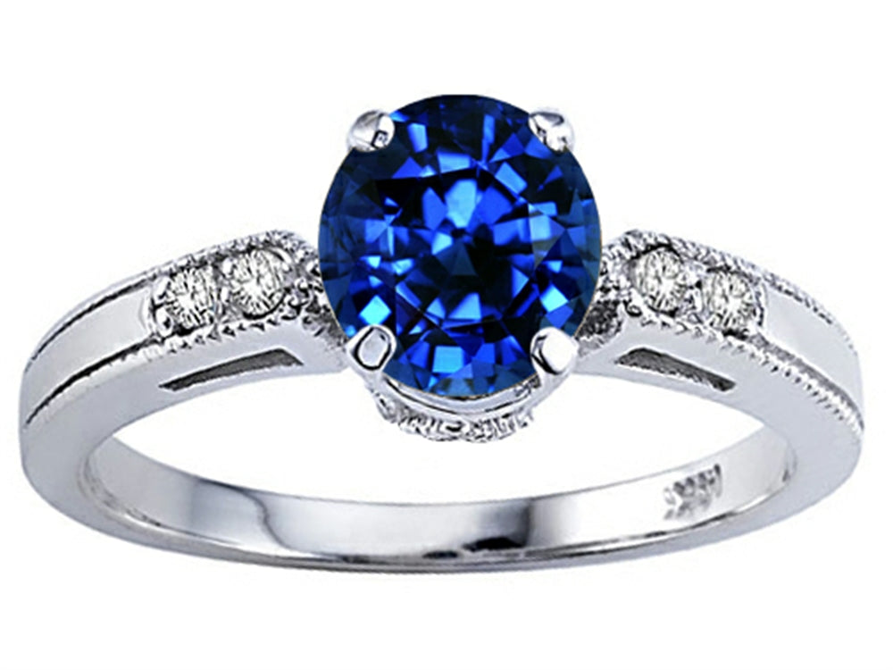 Tommaso Design Round 7mm Created Blue Sapphire Engagement Ring