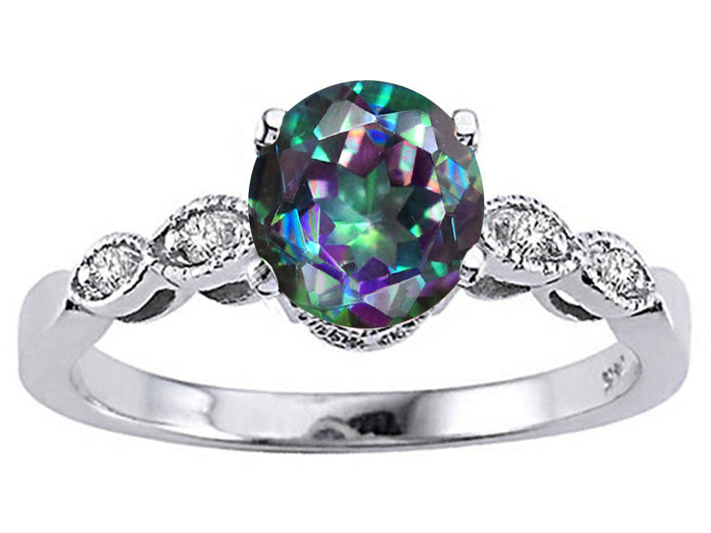 Tommaso Design Round 7mm Mystic Rainbow Topaz Solitaire Engagement Ring