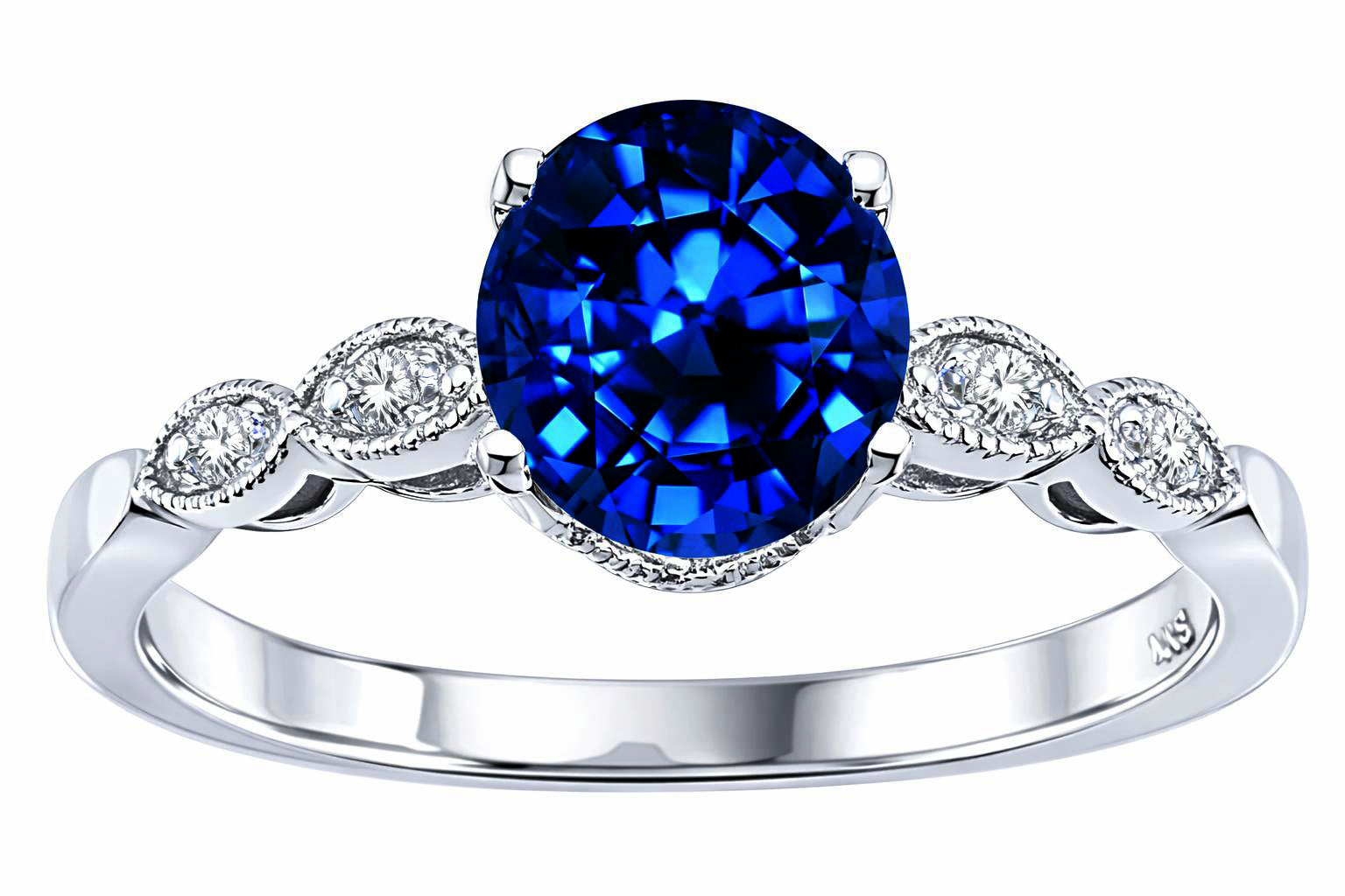 Tommaso Design Round 7mm Created Blue Sapphire Engagement Ring