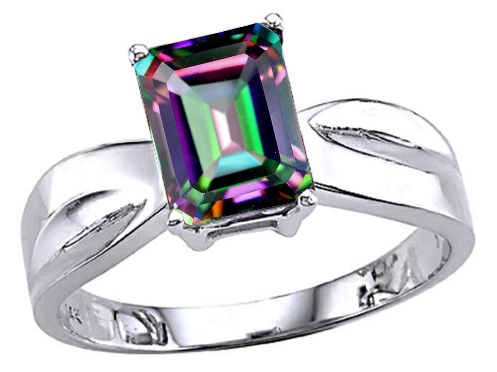 Tommaso Design Emerald Cut 8x6 mm Mystic Rainbow Topaz Ring