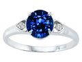 Tommaso Design 7mm Round Created Blue Sapphire Engagement Ring