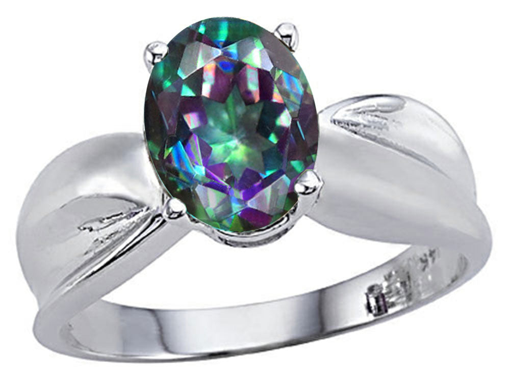 Tommaso Design Oval 9x7mm Mystic Rainbow Topaz Ring