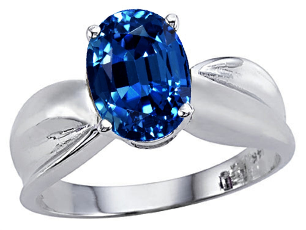 Tommaso Design Oval 9x7mm Created Blue Sapphire Solitaire Ring