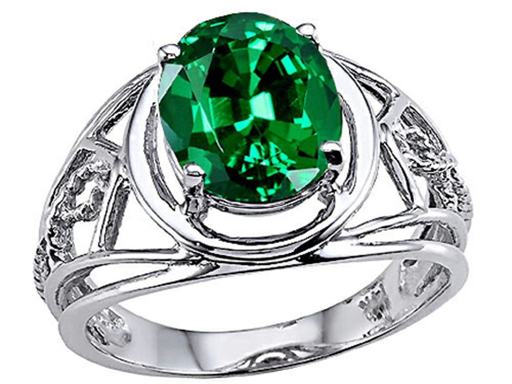 Tommaso Design Oval 10x8 mm Simulated Emerald Ring