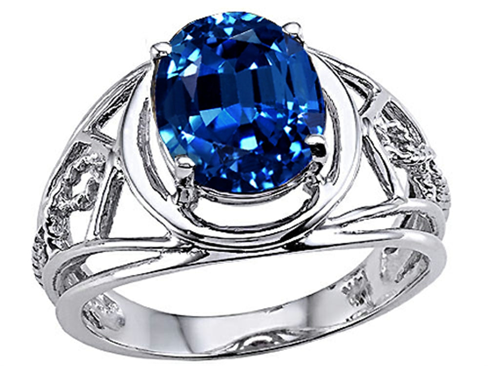 Tommaso Design Large Oval 10x8mm Created Blue Sapphire Ring