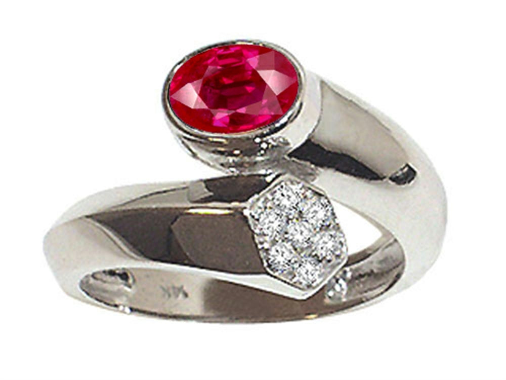 Tommaso Design Oval 7x5mm Created Ruby Bypass Ring
