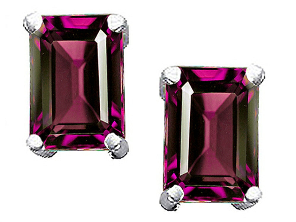 Tommaso Design Emerald Cut 8x6mm Genuine Rhodolite Earrings