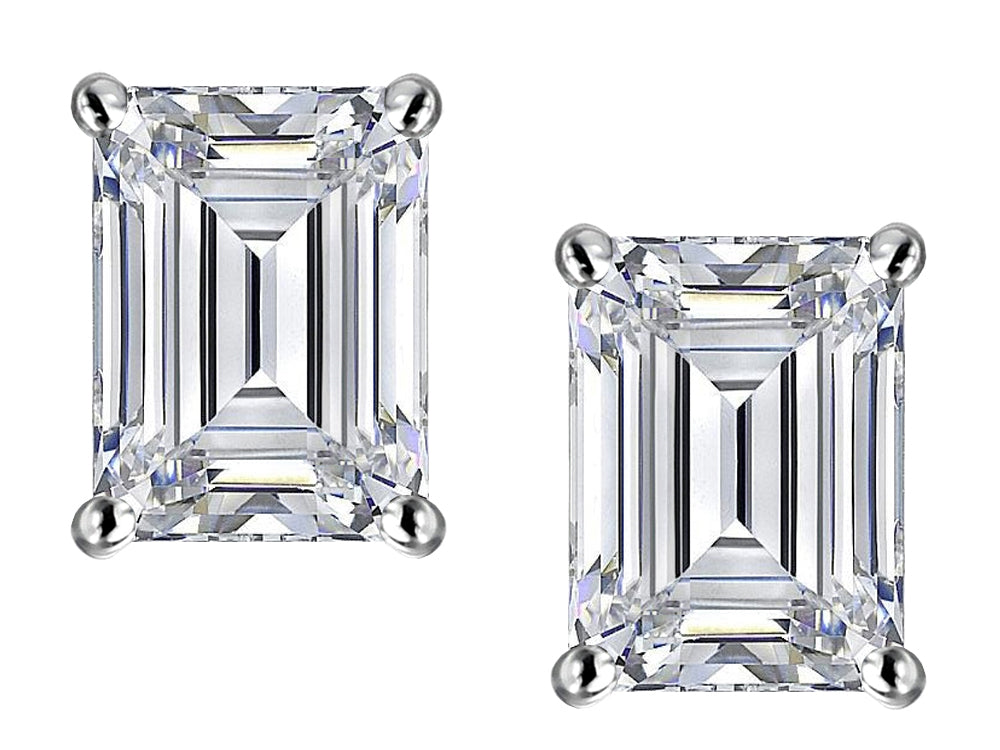 Star K Emerald Cut 8x6mm Genuine White Topaz Earrings Studs