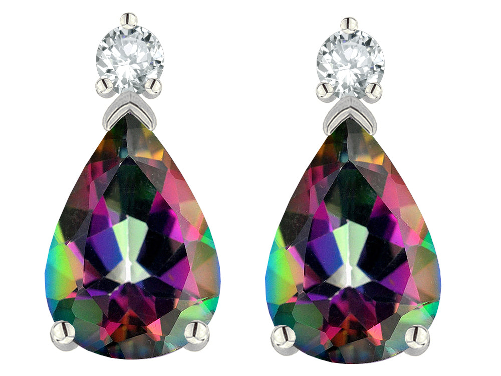 Tommaso Design Pear Shape 8x6mm Mystic Rainbow Topaz Earrings