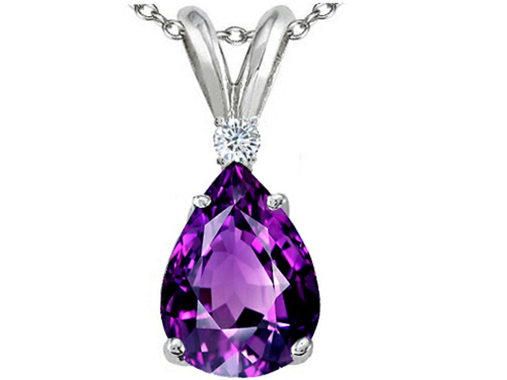 Tommaso Design Pear Shape 8x6 mm Genuine Amethyst Pendant Necklace