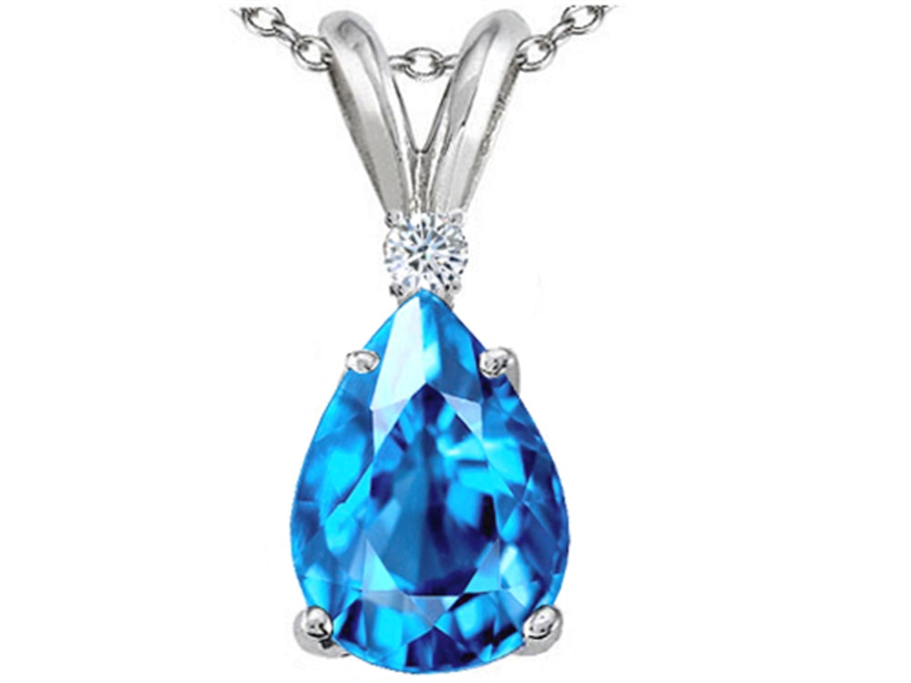 Tommaso Design Genuine Pear Shape 8x6mm Blue Topaz Pendant Necklace