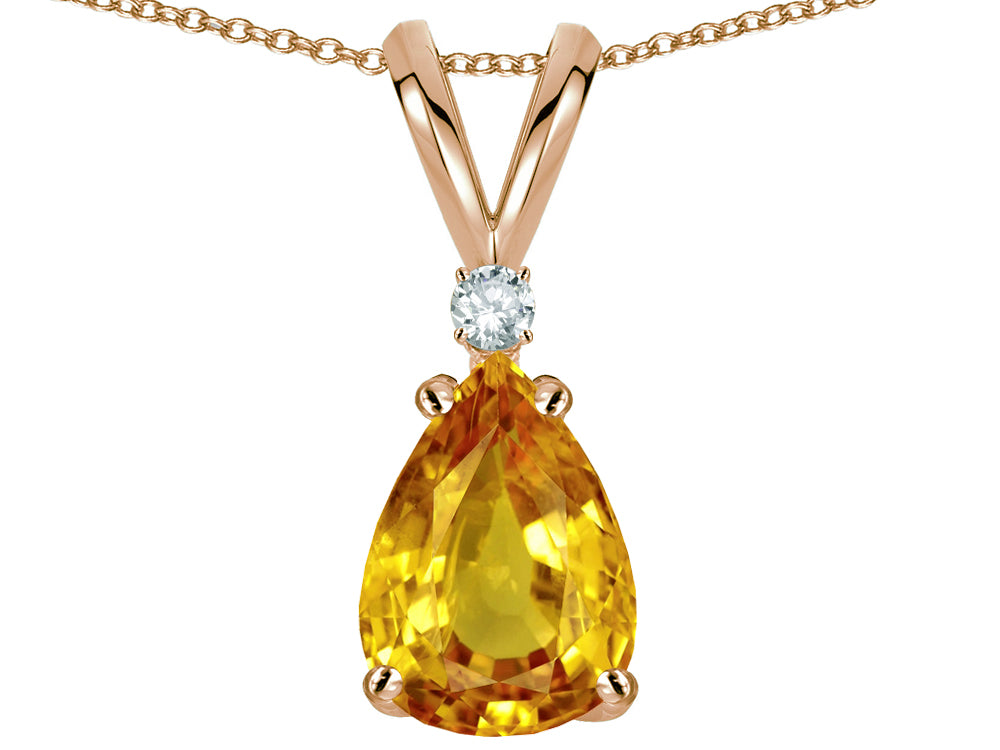 Star K™ Pear Shape 8x6 mm Genuine Citrine Rabbit Ear Pendant Necklace