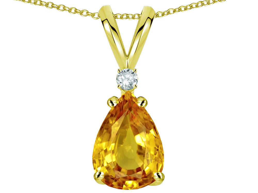 Star K™ Pear Shape 8x6 mm Genuine Citrine Rabbit Ear Pendant Necklace