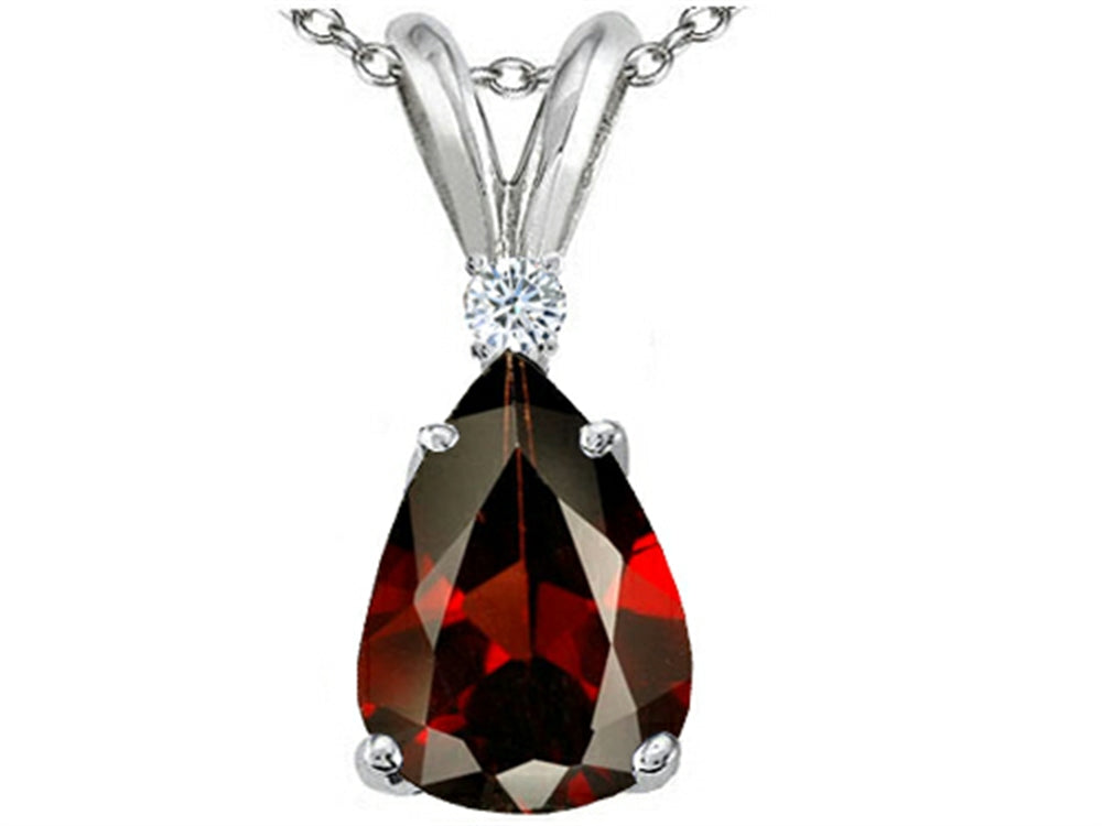 Tommaso Design Pear Shape 8x6 mm Genuine Garnet Pendant Necklace