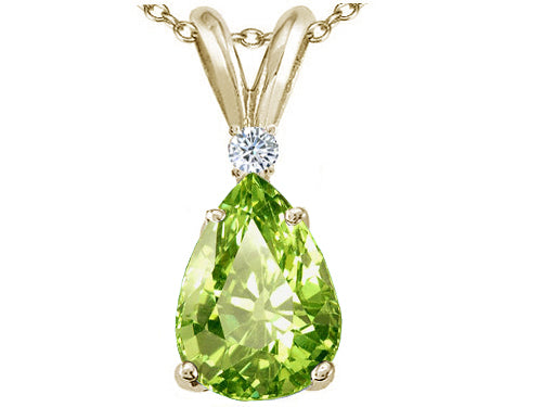 Star K Pear Shape 9x7mm Genuine Peridot Pendant Necklace