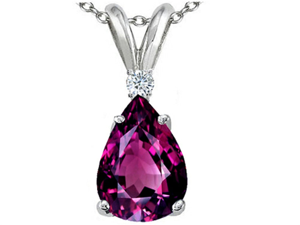 Tommaso Design Pear Shape 8x6 mm Genuine Rhodolite Pendant Necklace