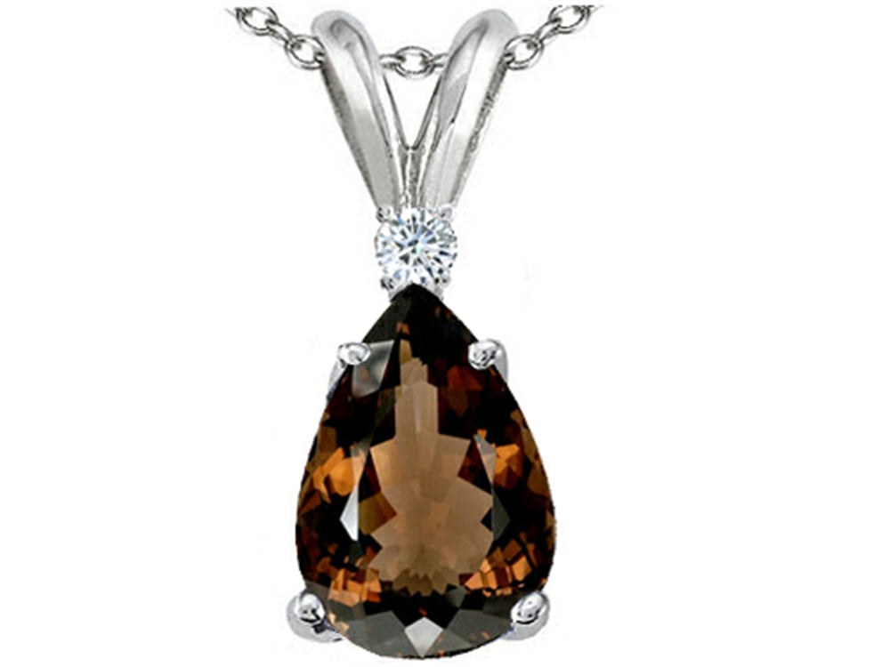 Tommaso Design Pear Shape 8x6 mm Genuine Smoky Quartz Pendant Necklace