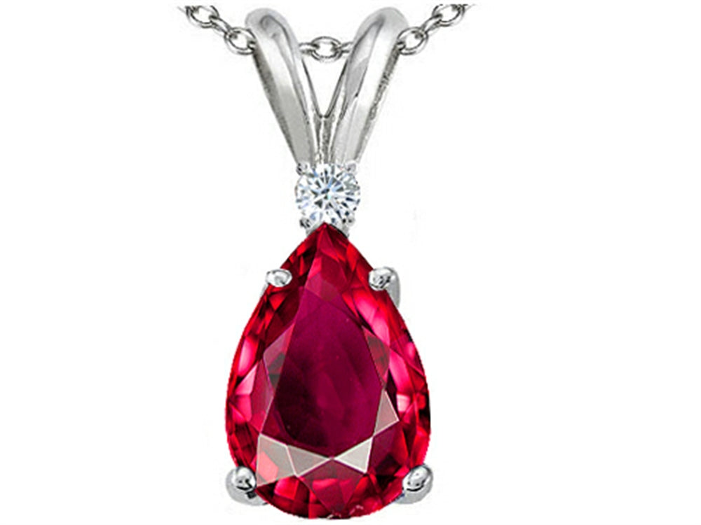 Tommaso Design Pear Shape 8x6mm Created Ruby Pendant Necklace