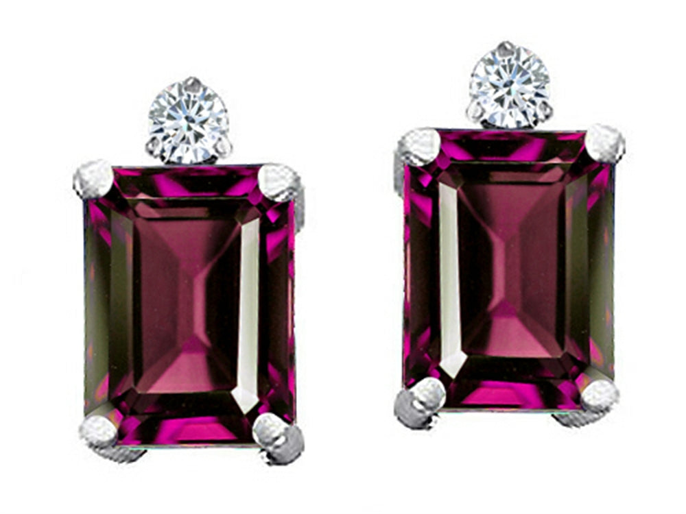 Tommaso Design Emerald Cut 8x6mm Genuine Rhodolite Earrings
