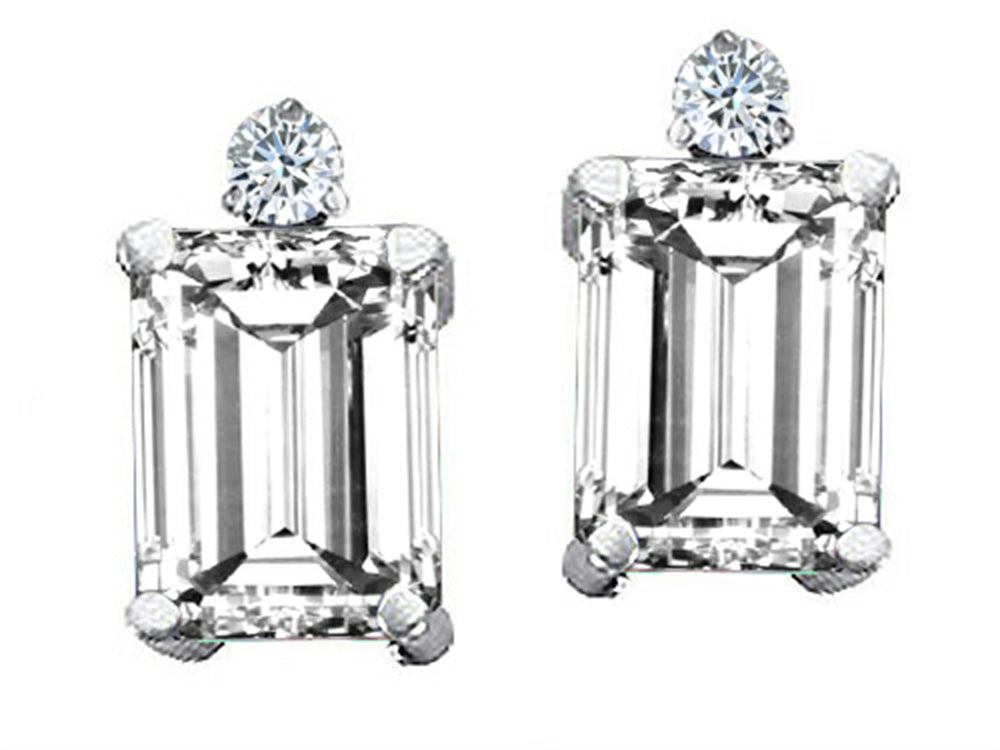 Tommaso Design Emerald Cut 8x6mm Genuine White Topaz Earrings