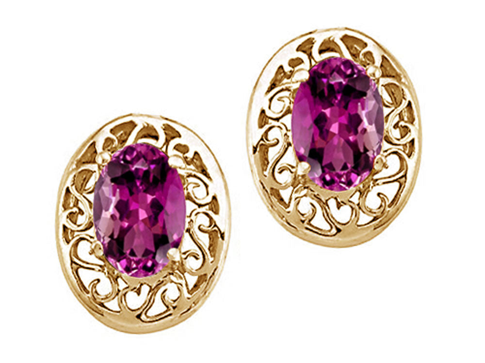 Tommaso Design Oval 6x4mm Genuine Rhodolite Earrings