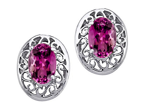 Tommaso Design Oval 6x4mm Genuine Rhodolite Earrings
