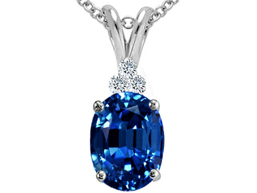 Tommaso Design Oval 10x8mm Created Blue Sapphire Pendant Necklace