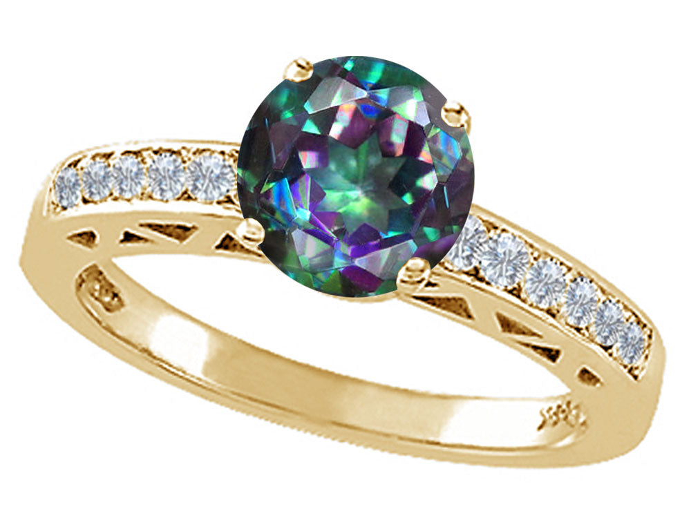 Tommaso Design Round 7mm Mystic Rainbow Topaz Solitaire Engagement Ring