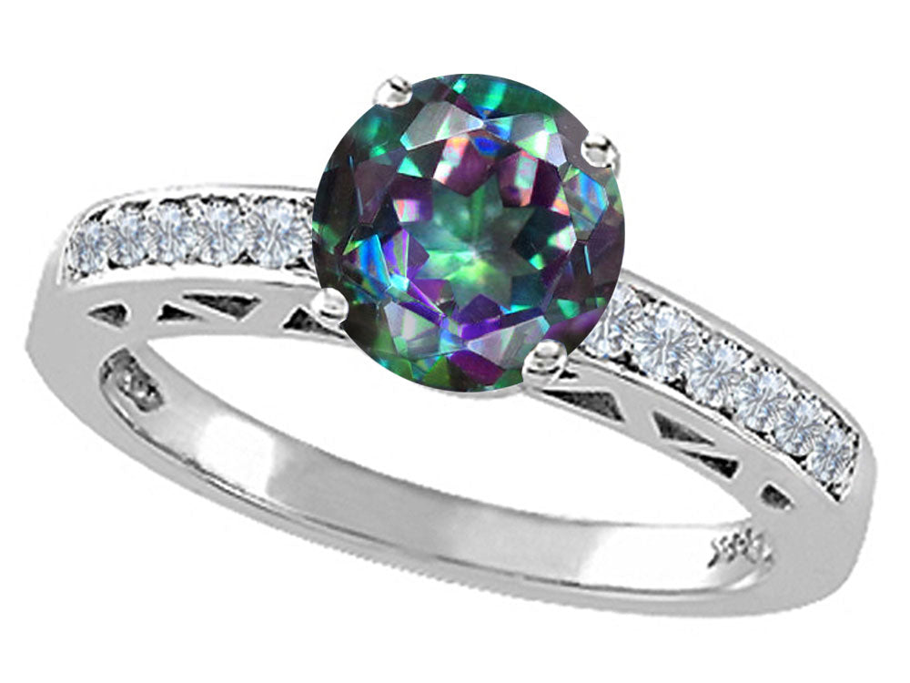 Tommaso Design Round 7mm Mystic Rainbow Topaz Solitaire Engagement Ring
