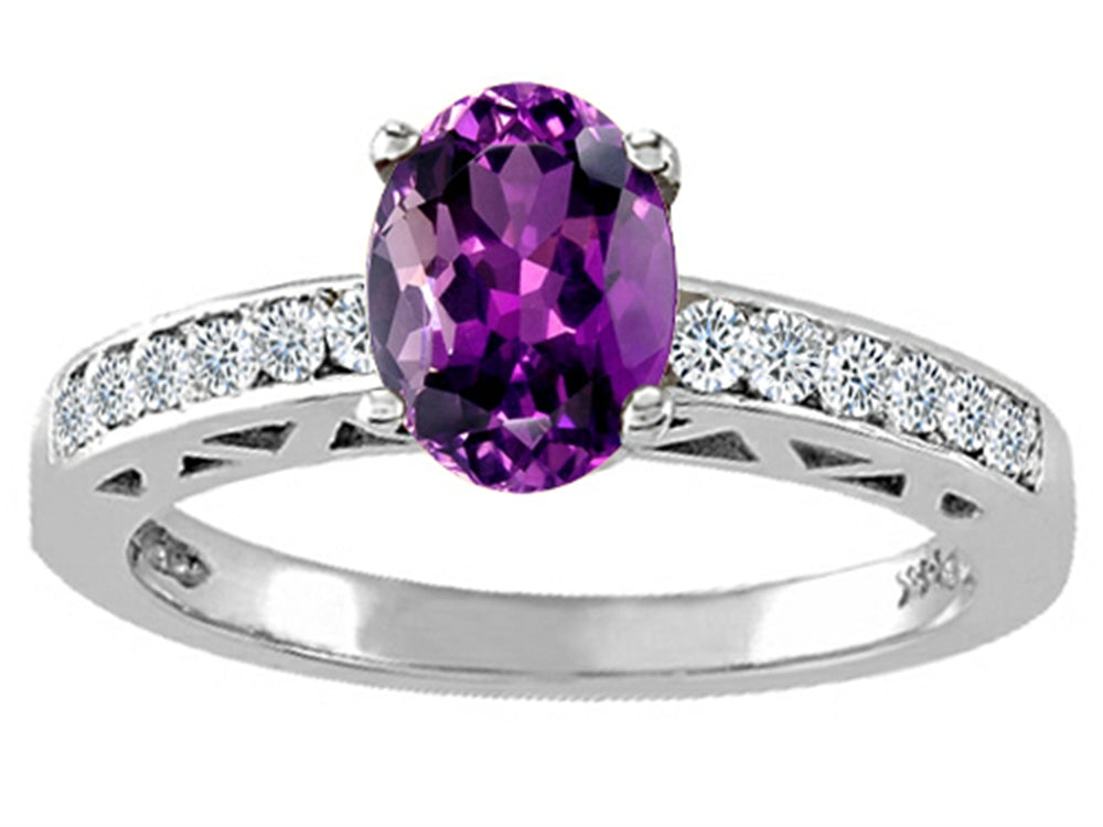 Tommaso Design  Oval 7x5mm Genuine Amethyst Solitaire Engagement Ring