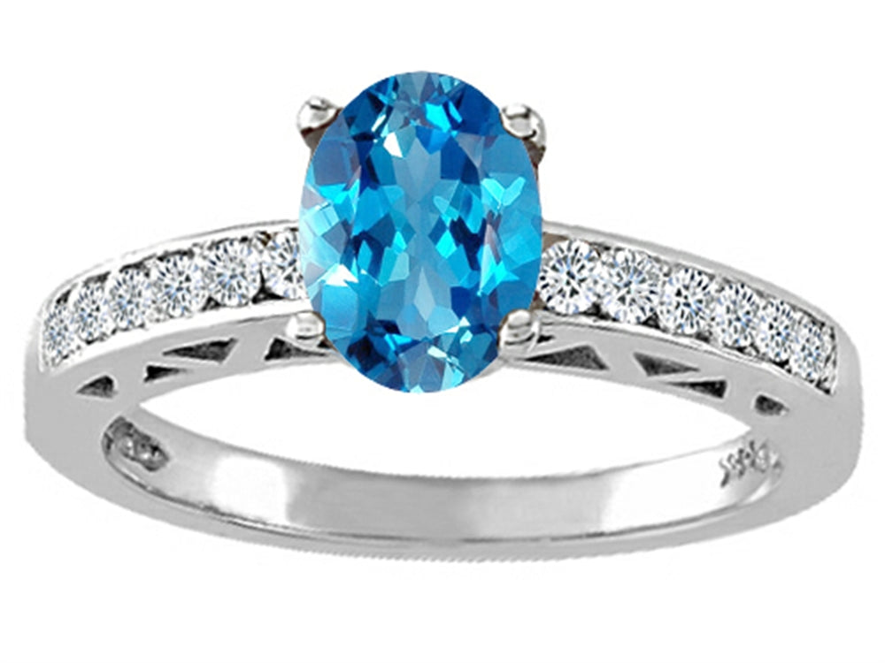 Tommaso Design Oval 7x5mm Genuine Blue Topaz Solitaire Engagement Ring