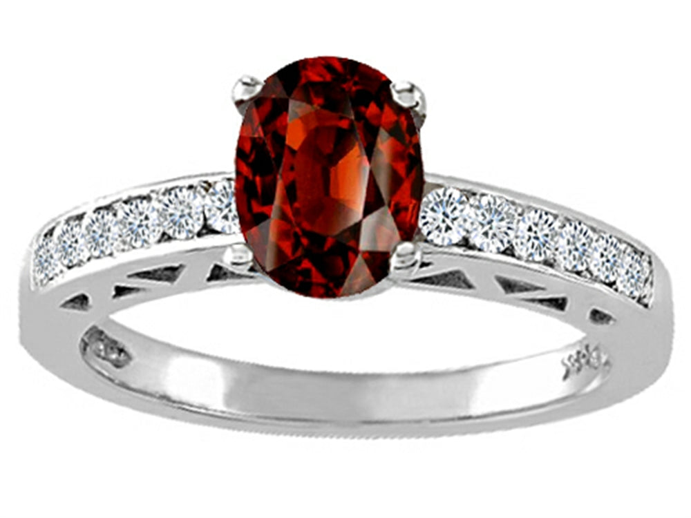 Tommaso Design  Oval 7x5mm Genuine Garnet Solitaire Engagement Ring